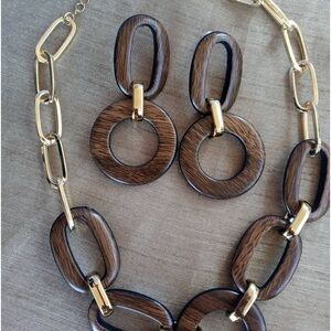 NWT 14K Gold Plated Bohemian Woodgrain NecklaceWith Earrings Set